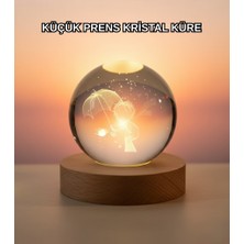 Kanonik Education Masif Ahşap Standlı 3D Küçük Prens Kristal Top USB Gece Lambası Sıcak Işık