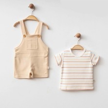 Aspo Baby Kids Erkek Bebek Salopet T-Shırt 2'li Takım Bej
