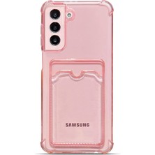 Teknomoda Samsung Galaxy S21 Kılıf Kartlıklı Anti Şok Korumalı Şeffaf Silikon Pembe