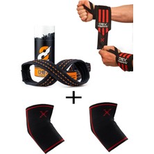 Dex Supports Fitness Dirseklik Elbow Sleeve , Spor Bileklik Wrist Wraps , Halter Kayışı 8 Loop Turuncu 3'lü Set