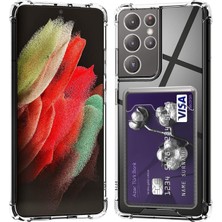 Teknomoda Samsung Galaxy S21 Ultra Kılıf Kartlıklı Anti Şok Korumalı Şeffaf Silikon Şeffaf Açık