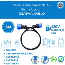 VoltEV 7,4kW Elektrikli Araç Şarj Cihazı Için 5 Metre Monofaze Uzatma Kablo