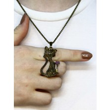 Esha Doğal Taş Ametist Doğal Taşlı Kedi Model Antik Kadın Kolye EUK50AMT