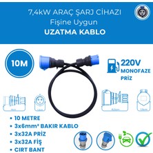 VoltEV 7,4kW Elektrikli Araç Şarj Cihazı Için 10 Metre Monofaze Uzatma Kablo