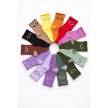 Çocuk Gülen Surat Desenli Sürpriz Havlu Soket Çorap Çok Renkli