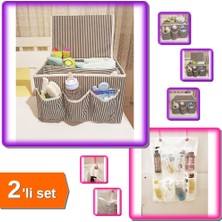 Hereveoyuncak 5 Bölmeli Bebek Beşik Başucu Düzenleyici Kapaklı + 8 Cepli Askılı File Organizer - 2li Set G2J2J4