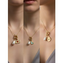 NKT Collection Kabartma Kalp Kalpli Zarf Kupa As Incili Kolye