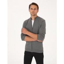 Pierre Cardin Erkek Gri Melanj Slim Fit Fermuarlı Triko Hırka 50317409-VR086