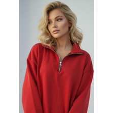 Uncia Outdoors Yarım Fermuarlı Kadın Oversize Sweatshirt Rahat Kalıp Günlük Kullanım