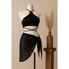 Becca Kadın Siyah Çapraz Bağlamalı Crop ve Pareo 2'li Set