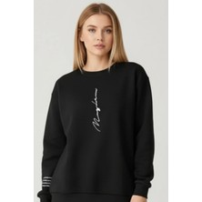 Uncia Outdoors Unisex Siyah Bisiklet Yaka Sweatshirt Günlük Kullanım İçin Oversize Tasarım