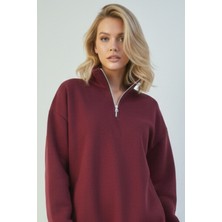 Uncia Outdoors Yarım Fermuarlı Kadın Oversize Sweatshirt Rahat Kalıp Günlük Kullanım