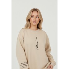 Uncia Outdoors Unisex Bej Bisiklet Yaka Sweatshirt Günlük Kullanım İçin Oversize Tasarım