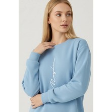 Uncia Outdoors Unisex Bebe Mavi Bisiklet Yaka Sweatshirt Cepsiz Oversize Tasarım