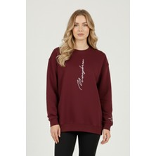 Uncia Outdoors Unisex Bordo Sweatshirt Bisiklet Yaka Günlük Kullanım İçin Oversize Tasarım