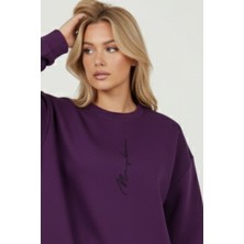 Uncia Outdoors Mor Unisex Sweatshirt Bisiklet Yaka Günlük Kullanım için Cepsiz Tasarım