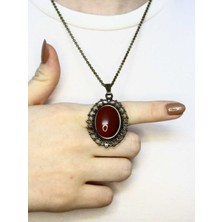 Esha Doğal Taş Akik Doğal Taşlı Otantik Kadın Kolye 45 cm Zincirli EUK13A