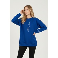 Uncia Outdoors Mavi Bisiklet Yaka Sweatshirt Günlük Kullanım İçin Oversize Tasarım