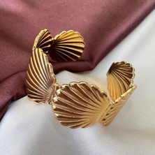 Moderncevher Altın Kaplama Deniz Kabuğu Cuff Bileklik