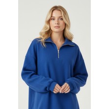 Uncia Outdoors Yarım Fermuarlı Kadın Oversize Sweatshirt Rahat Kalıp Günlük Kullanım