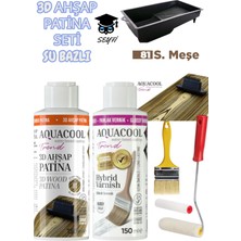 Aquacool 3D Ahşap Patina Seti Su Bazlı 150 Ml- Parlak Vernik 150 ml - Boya Tavası Fırça Rulo Doku Tarağı Seti