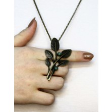 Esha Doğal Taş Yeşil Akik Doğal Taşlı Otantik Yaprak Model Kadın Kolye EUK51YA