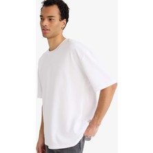 DeFacto Oversize Geniş Kalıp Bisiklet Yaka Kısa Kollu Basic Düz Ağır Kumaş Tişört X3926AZ26SP