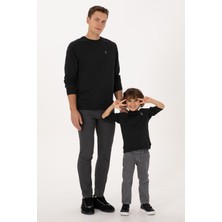 U.S. Polo Assn. Erkek Regular Fit Bisiklet Yaka Siyah İnce Basic Sweatshirt 50313752-VR046