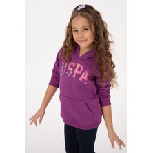 U.S. Polo Assn. Kız Çocuk Menekşe Payet İşlemeli Kapüşonlu Basic Sweatshirt 50314312-VR037