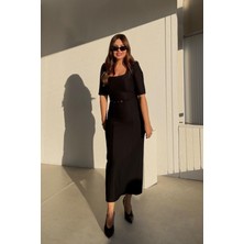 Et Siyah Kemerli Uzun Elbise