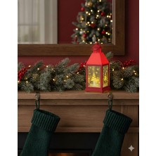 Dodomar 25 cm – Yılbaşı Fener Ledli Aynalı Kırmızı Dekoratif Işıklı Fener