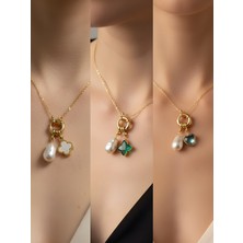 NKT Collection Turkuaz Kalp Zümrüt Yeşili Yıldız Kupa As Incili Kolye