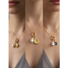 NKT Collection Turkuaz Damla Deniz Kabuğu Midye Incili Kolye