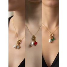 NKT Collection Zümrüt Yeşili Kelebek Kırmızı Yonca Deniz Yıldızı Incili Kolye