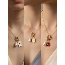 NKT Collection Kırmızı Damla Kabartma Kalp Kupa As Incili Kolye