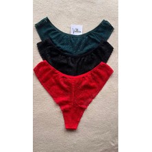 Vellora Kadın Iç Çamaşırı Brazillian Stil Dantelli Lace Set Kadın Şık ve Rahat Tanga Külot 3'lü Set