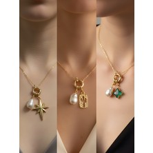 NKT Collection Zümrüt Yeşili Yıldız Kaktüs Kutup Yıldızı Incili Kolye