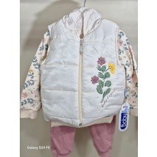 Baby Hi Kız Bebek Çiçek Desenli Yelekli Üçlü Takım