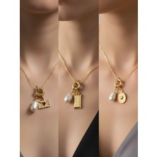 NKT Collection Kabartma Kalp Külçe Altın Kalpli Zarf Incili Kolye