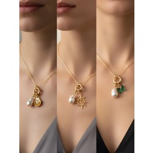 NKT Collection Zümrüt Yeşili Kelebek Güneş Kutup Yıldızı Incili Kolye