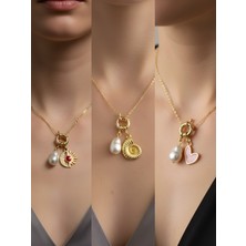 NKT Collection Pembe Kalp Deniz Kabuğu Turkuaz Kalp Incili Kolye