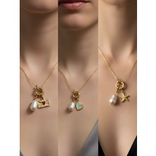 NKT Collection Deniz Yıldızı Kalpli Zarf Kupa As Incili Kolye