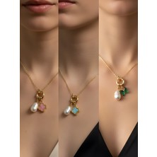 NKT Collection Zümrüt Yeşili Kelebek Turkuaz Yonca Pembe Yonca Incili Kolye