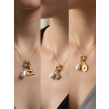 NKT Collection Kabartma Kalp Siyah Yonca Kalpli Zarf Incili Kolye