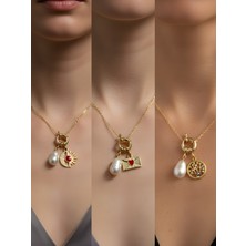 NKT Collection Hayat Ağacı Kalpli Zarf Ay Güneş Incili Kolye