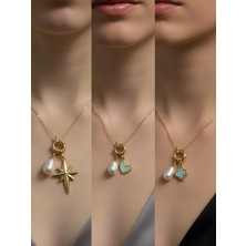 NKT Collection Turkuaz Yonca Kutup Yıldızı Kupa As Incili Kolye