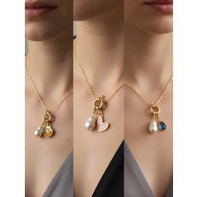 NKT Collection Turkuaz Damla Pembe Kalp Midye Incili Kolye