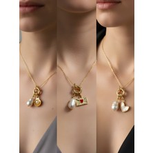 NKT Collection Beyaz Kalp Midye Kalpli Zarf Incili Kolye