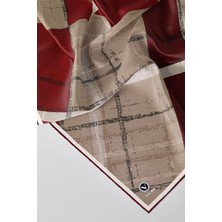 Violla Twill Eskitme Desenli Bordo Renkli 90X90 Eşarp (Ipek Içermez) Kenar Dikiş Şekli El Dikişli