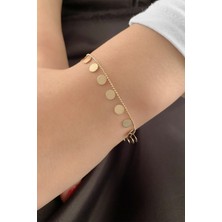 Fiyonk Kuyumculuk 14 Ayar Altın  Topcuk Zincirde Pul Sallantılı Bileklik